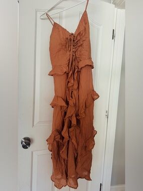 Free People Burnt Orange Tie-Front Maxi Skirt